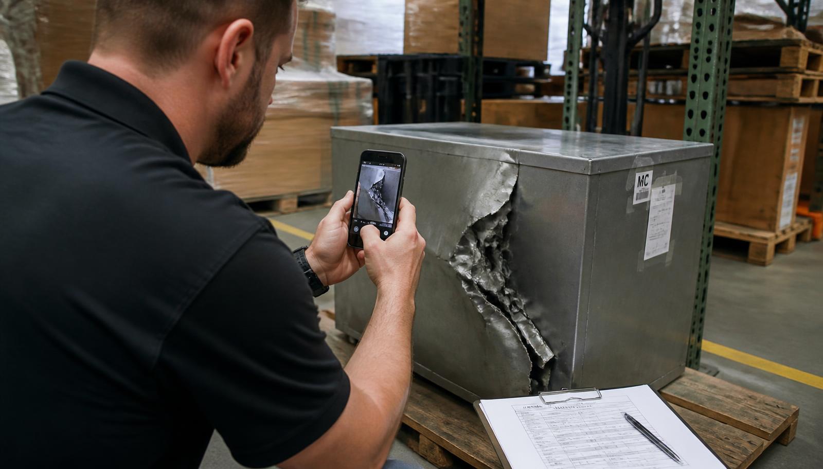Registro fotográfico de avarias em ambiente empresarial